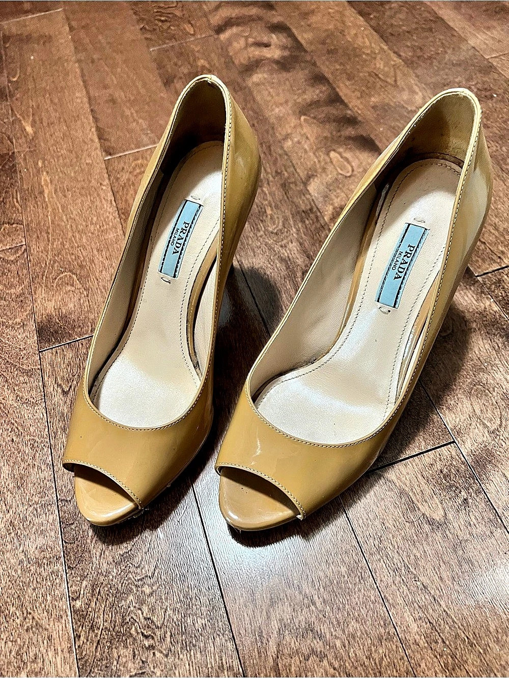 Prada Patent Leather Peep-Toe Platform Pumps EU 36.5